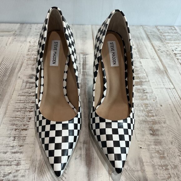 Steve Madden Vala Checkerboard Black White Stiletto Heels Size 10 M ~ NWOB - Picture 3 of 11